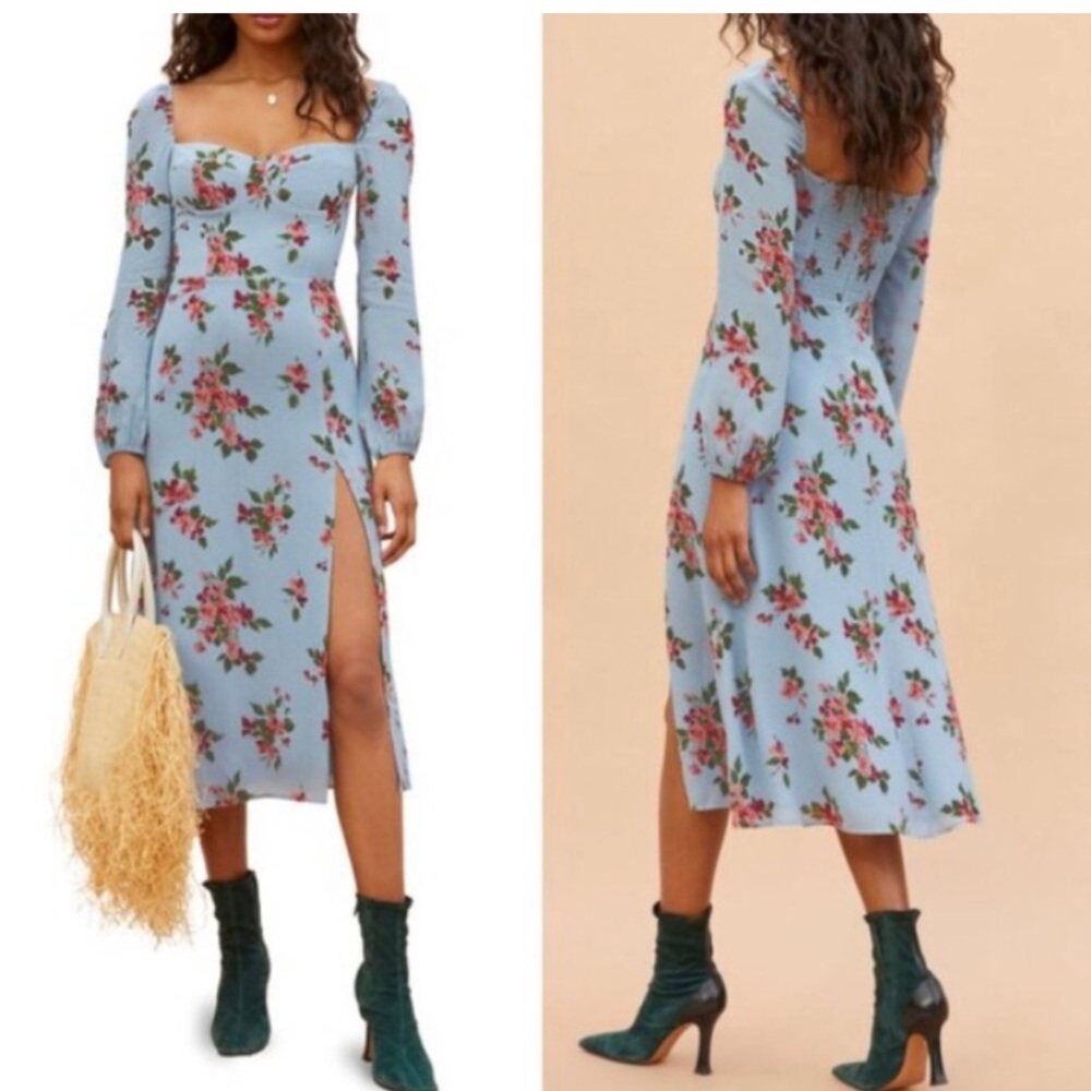 REFORMATION Shelby Floral Dress in blue